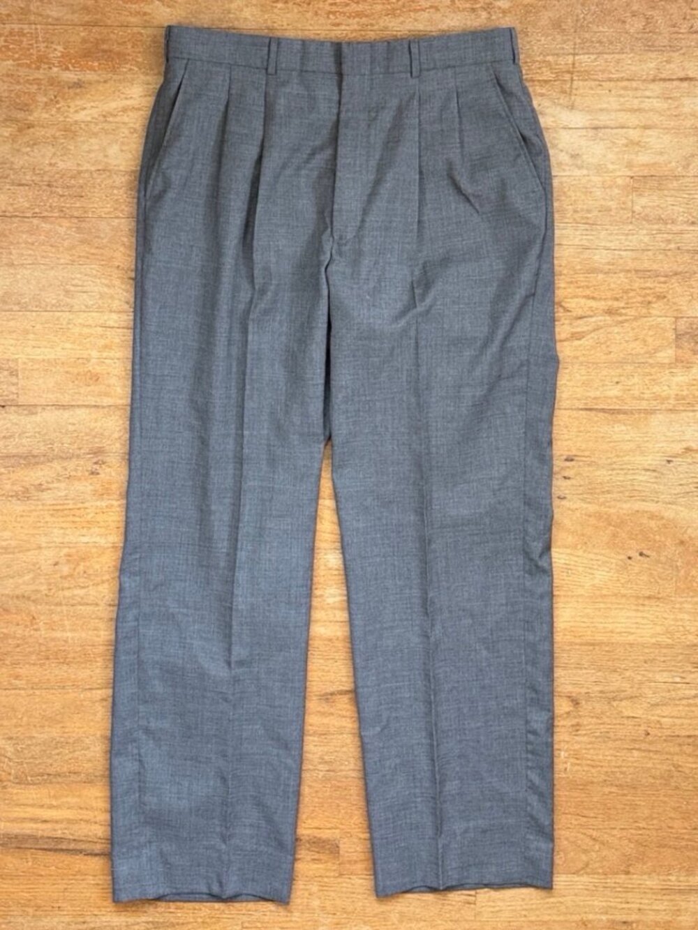 Vintage Mens Double Pleated Pants Size 32x30 90s Gray Wool Blend Dress Trousers